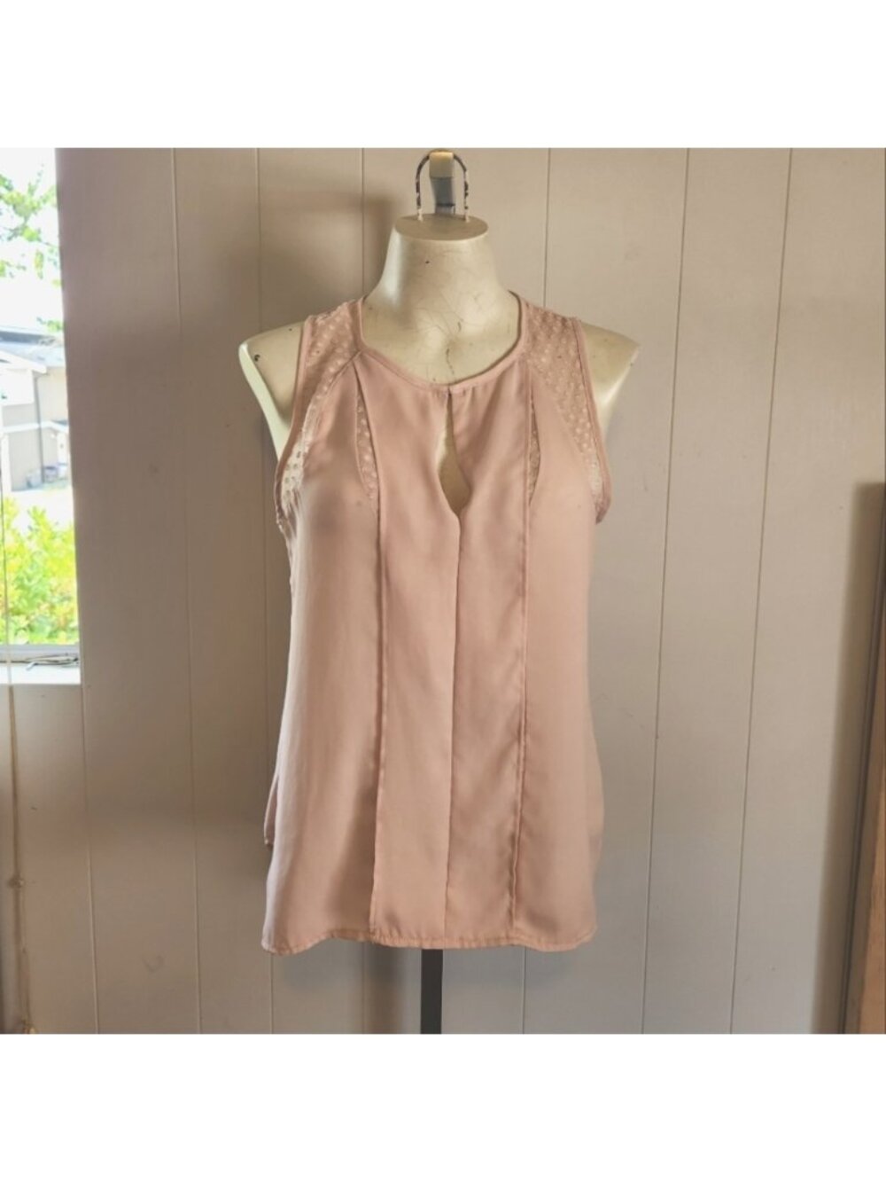 Maeve Anthropologie Pastel Pink Mesh Lace Panel Tank Top Shell Blouse Office